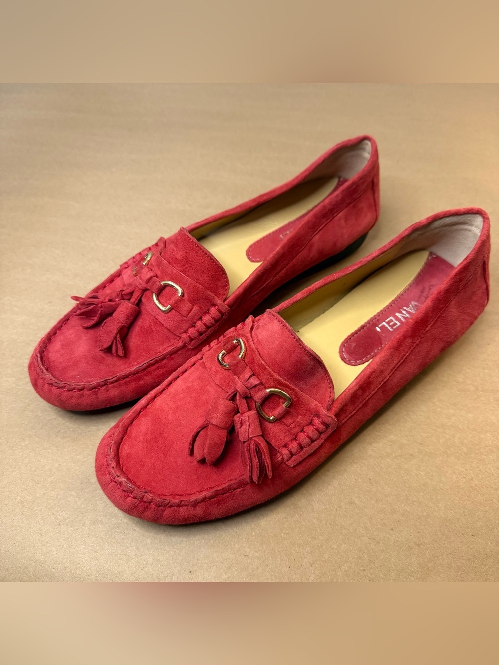 Vaneli Red Suede Tassel Moccasins